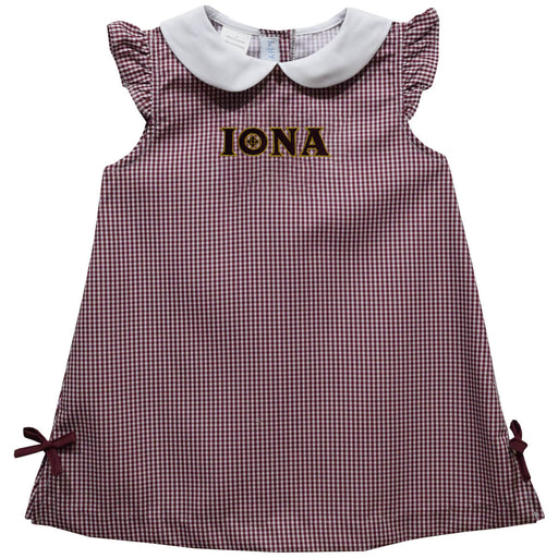 Iona College Gaels Embroidered Maroon Gingham A Line Dress
