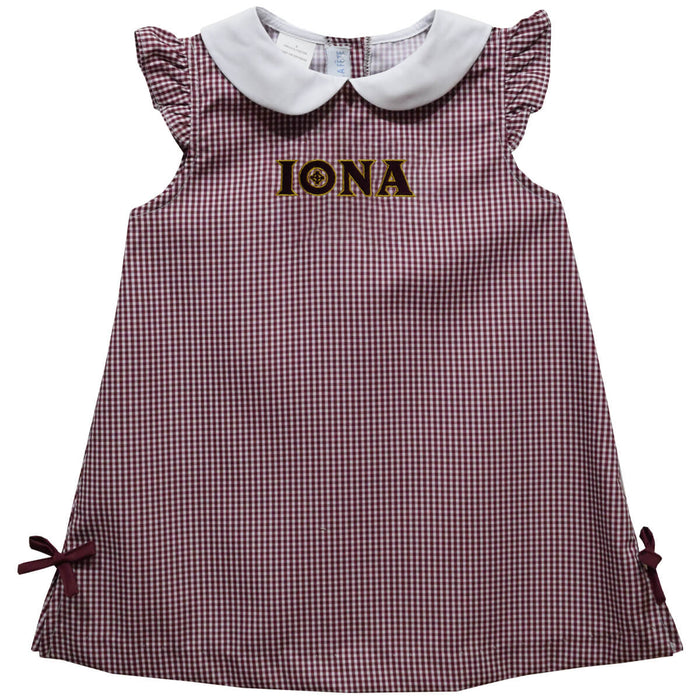 Iona College Gaels Embroidered Maroon Gingham A Line Dress