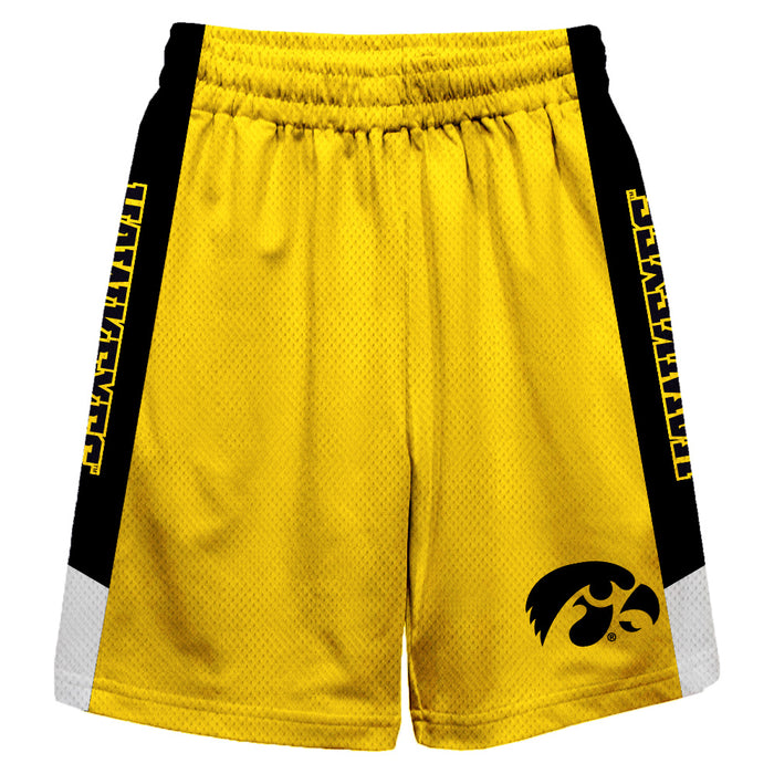 Iowa Vive La Fete Game Day Gold Stripes Boys Solid Black Athletic Mesh Short