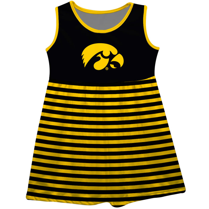 Iowa Hawkeyes Vive La Fete Girls Game Day Sleeveless Tank Dress Solid Gold Logo Stripes on Skirt