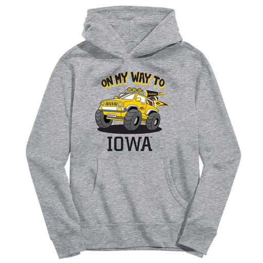 Iowa Hawkeyes On My Way Monster Truck Heather Grey Cotton Youth Hoodie