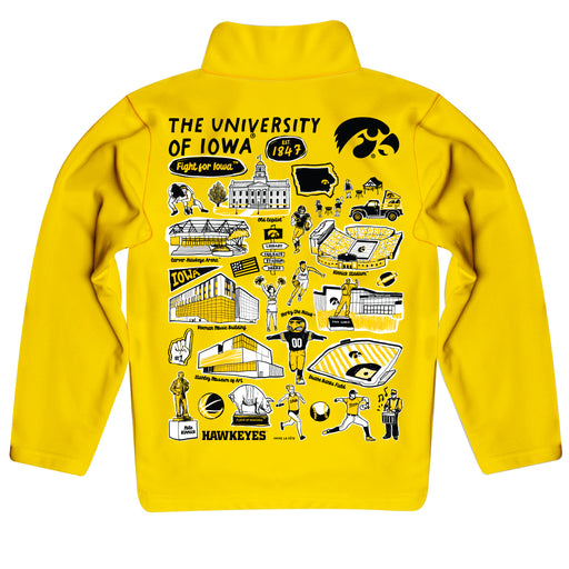 Iowa Hawkeyes Hand Sketched Vive La Fete Impressions Artwork Gold Boys Quarter Zip Pullover V1 - Vive La Fête - Online Apparel Store