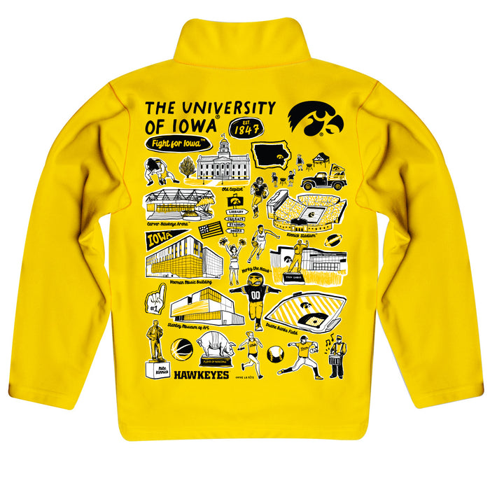 Iowa Hawkeyes Hand Sketched Vive La Fete Impressions Artwork Gold Boys Quarter Zip Pullover V1 - Vive La Fête - Online Apparel Store