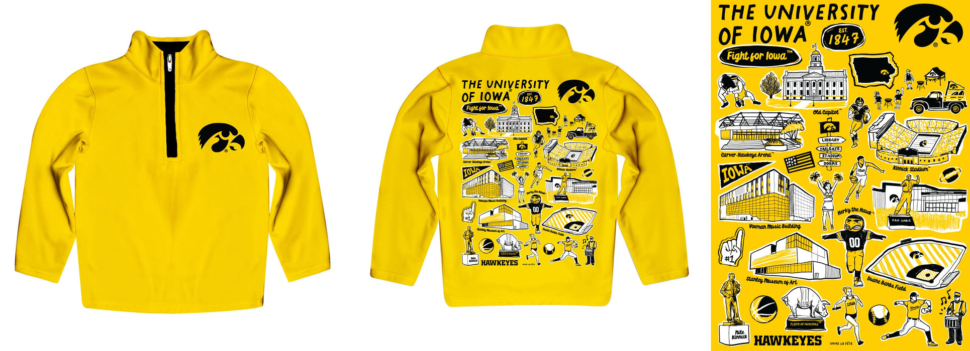 Iowa Hawkeyes Hand Sketched Vive La Fete Impressions Artwork Gold Boys Quarter Zip Pullover V1 - Vive La Fête - Online Apparel Store