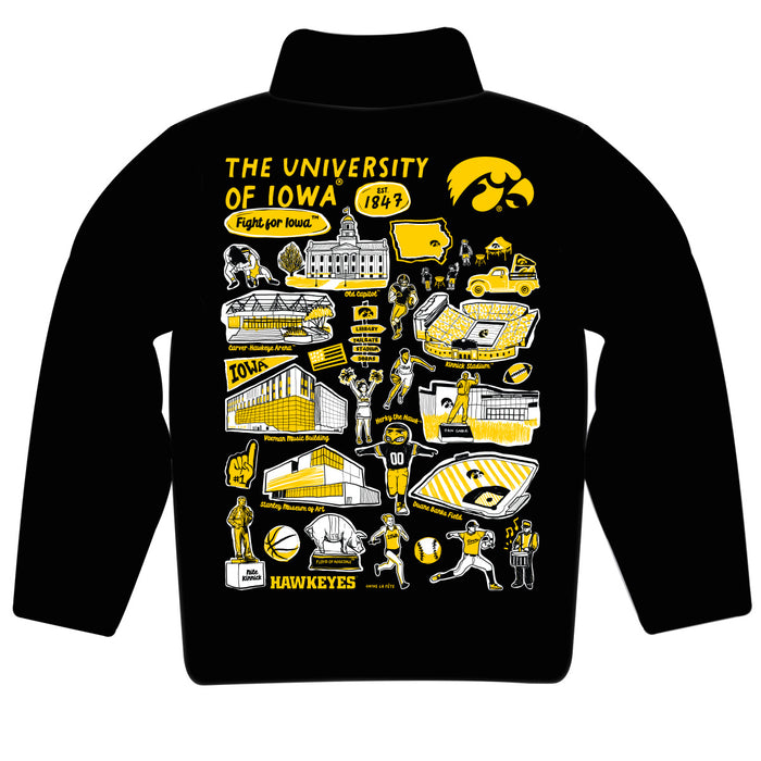 Iowa Hawkeyes Hand Sketched Vive La Fete Impressions Artwork  Black Boys Quarter Zip Pullover V1 - Vive La Fête - Online Apparel Store