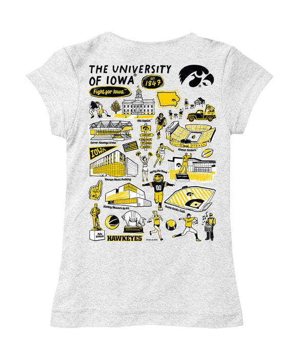 Iowa Hawkeyes Hand Sketched Vive La Fete Impressions Artwork White Girls Cotton Short Sleeve Tee - Vive La Fête - Online Apparel Store
