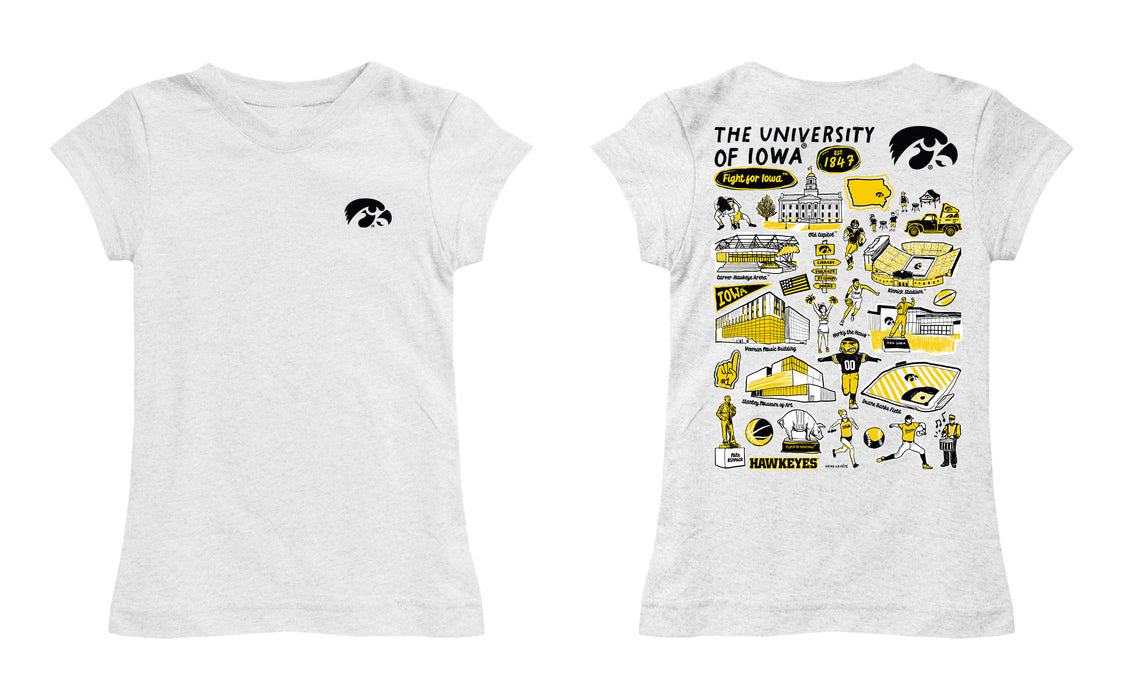 Iowa Hawkeyes Hand Sketched Vive La Fete Impressions Artwork White Girls Cotton Short Sleeve Tee - Vive La Fête - Online Apparel Store