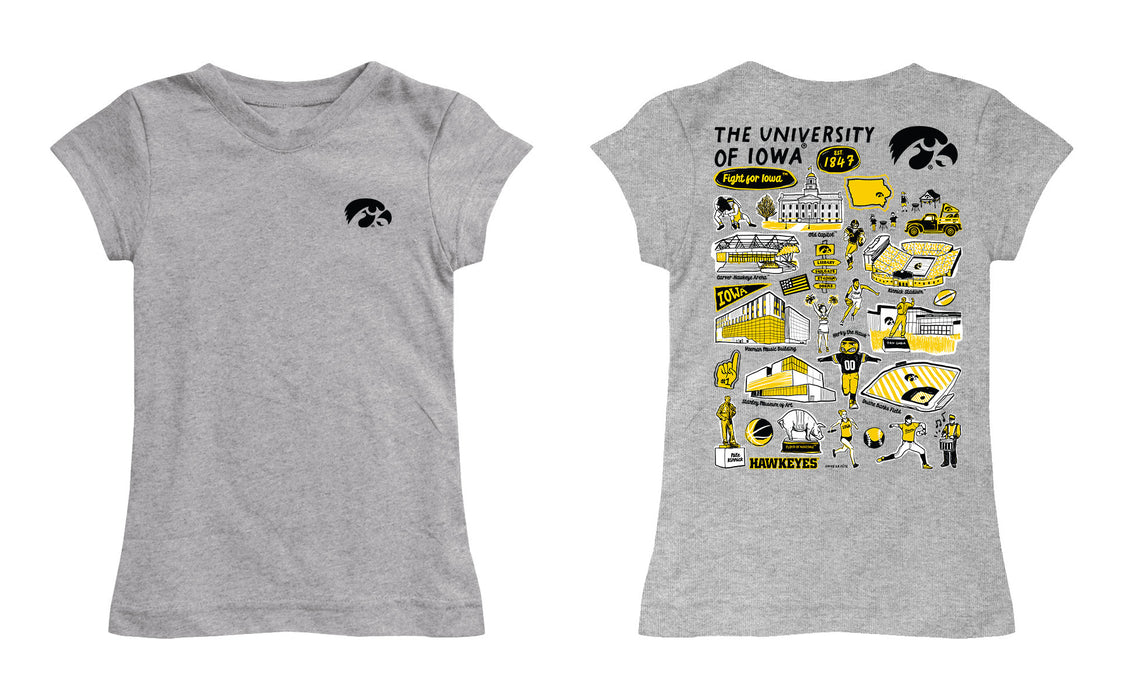 Iowa Hawkeyes Hand Sketched Vive La Fete Impressions Artwork Grey Girls Cotton Short Sleeve Tee - Vive La Fête - Online Apparel Store