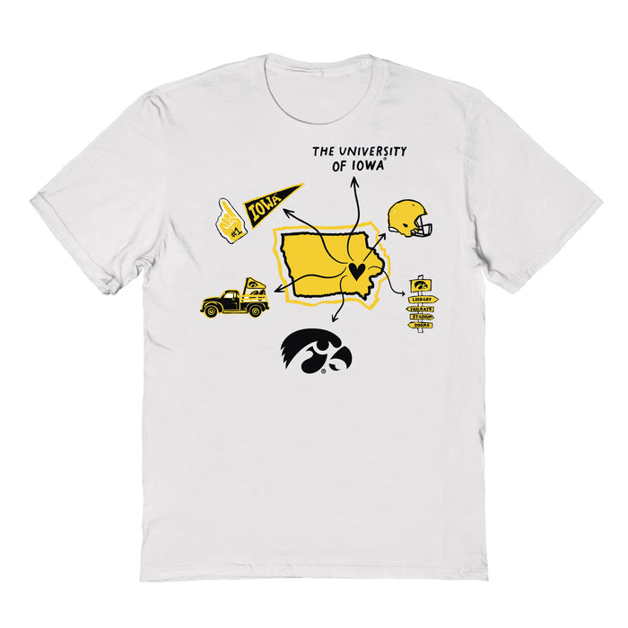 Iowa Hawkeyes Hand Sketched Vive La Fete Impressions Icones Kids White T-shirt