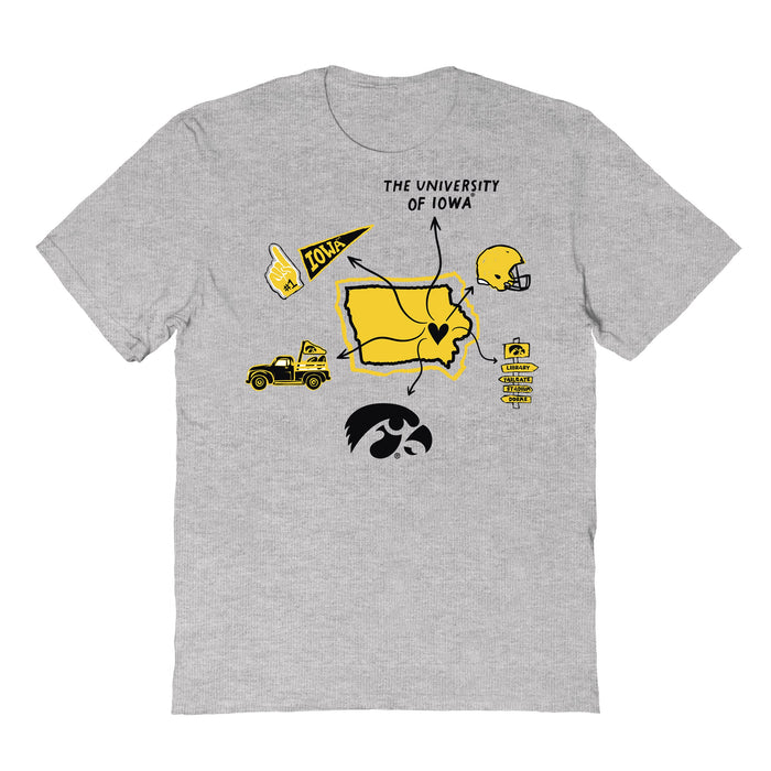 Iowa Hawkeyes Hand Sketched Vive La Fete Impressions Icones Kids Grey T-shirt