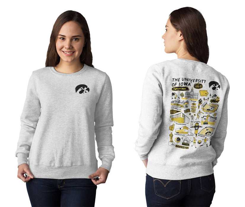 Iowa Hawkeyes Hand Sketched Artwork Black Crewneck Sweatshirt for Women - Vive La Fête - Online Apparel Store