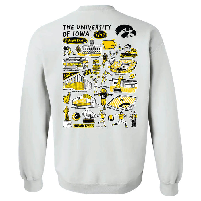 Iowa Hawkeyes Hand Sketched Artwork Black Crewneck Sweatshirt for Women - Vive La Fête - Online Apparel Store