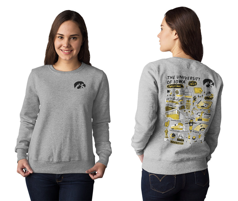 Iowa Hawkeyes Hand Sketched Artwork Black Crewneck Sweatshirt for Women - Vive La Fête - Online Apparel Store
