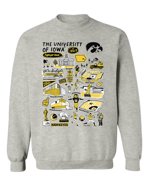 Iowa Hawkeyes Hand Sketched Vive La Fete Impressions Grey Cotton Crewneck Sweatshirt for Women