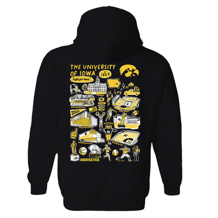 Iowa Hawkeyes Hand Sketched Artwork Cotton Fleece Women Hoodie - Vive La Fête - Online Apparel Store