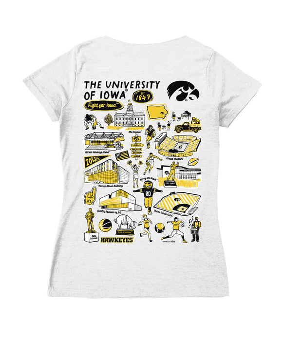 Iowa Hawkeyes Hand Sketched Vive La Fete Impressions Artwork Black Women Cotton Short Sleeve V-Neck Tshirt