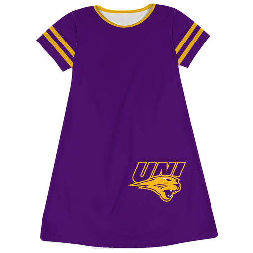 Northern Iowa Panthers Vive La Fete Girls Game Day Short Sleeve Purple A-Line Dress with large Logo