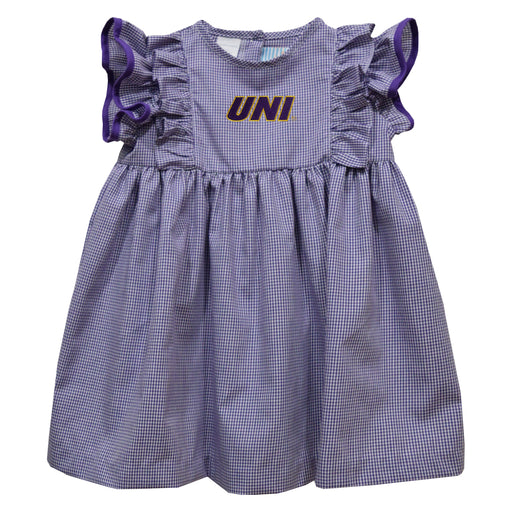 Northern Iowa Panthers Embroidered Purple Gingham Ruffle Dress
