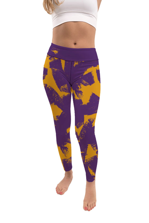 Northern Iowa Panthers Vive La Fete Paint Brush Logo on Waist Women Purple Yoga Leggings