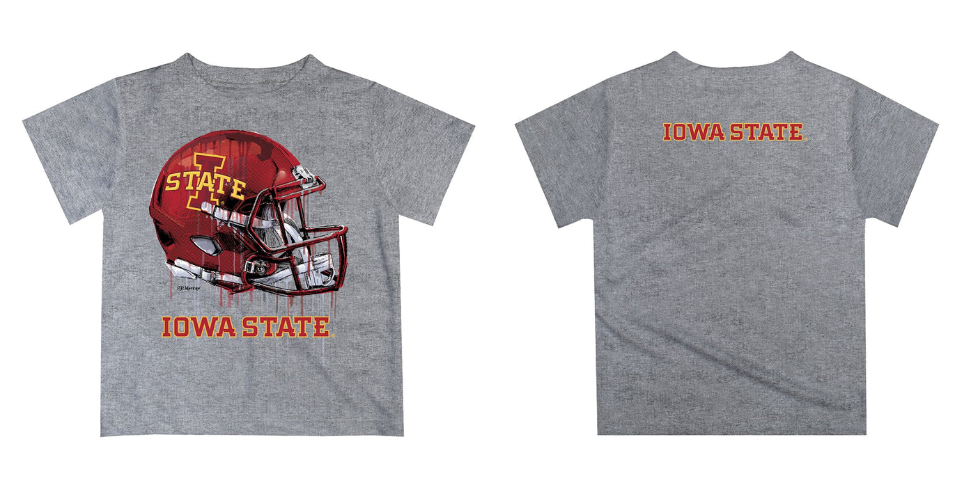 Iowa State Cyclones ISU Original Dripping Football Helmet Heather Gray T-Shirt by Vive La Fete - Vive La Fête - Online Apparel Store