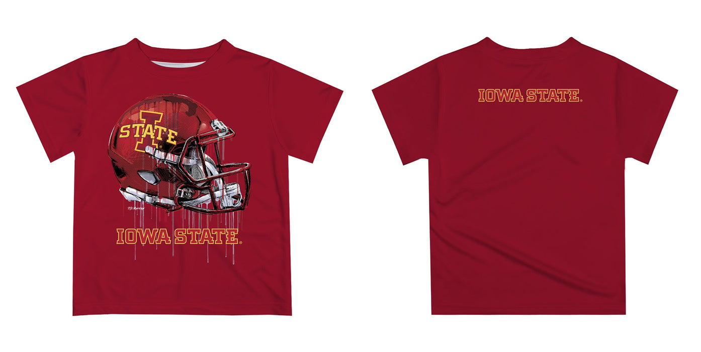 Iowa State Cyclones ISU Original Dripping Football Helmet Red T-Shirt by Vive La Fete - Vive La Fête - Online Apparel Store