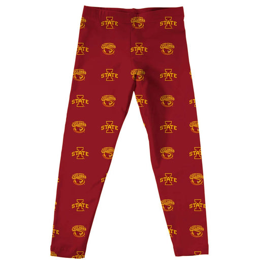 Iowa State Cyclones Vive La Fete Girls Game Day All Over Two Logos Elastic Waist Classic Play Cardinal Leggings Tights - Vive La Fête - Online Apparel Store