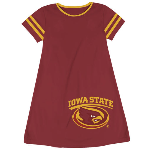 Iowa State Cyclones ISU Vive La Fete Girls Game Day Short Sleeve Cardinal A-Line Dress with large Logo