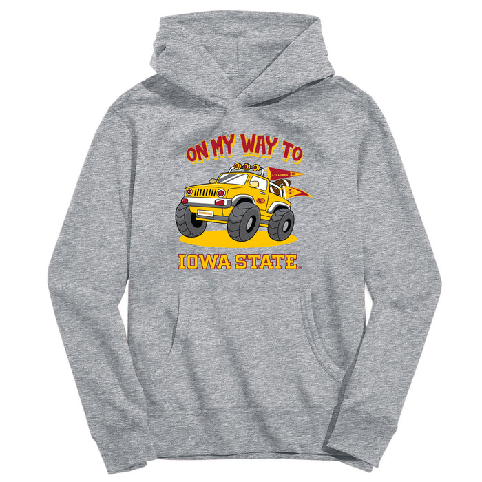 Iowa State Cyclones ISU On My Way Monster Truck Heather Grey Cotton Youth Hoodie