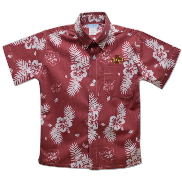 Iowa State Cyclones ISU Maroon Hawaiian Short Sleeve Button Down Shirt