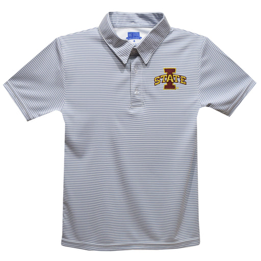 Iowa State Cyclones ISU Embroidered Embroidered Gray Stripes Short Sleeve Polo Box Shirt