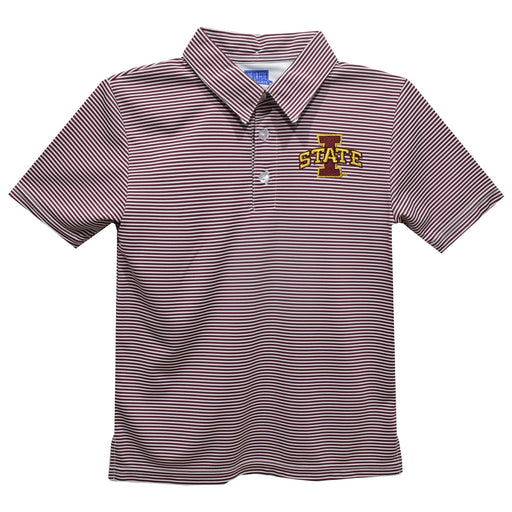 Iowa State Cyclones ISU Embroidered Maroon Stripes Short Sleeve Polo Box Shirt