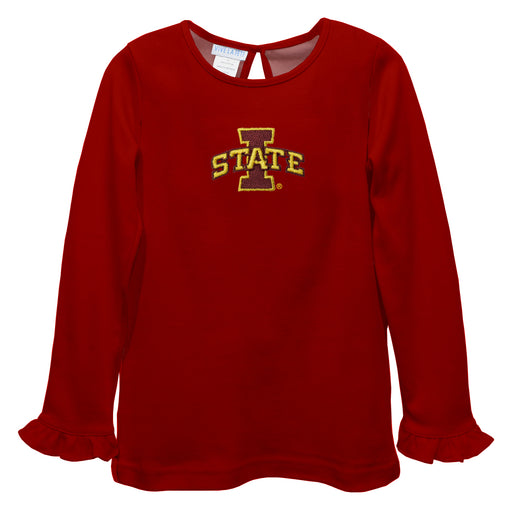 Iowa State Cyclones ISU Embroidered Red Knit Long Sleeve Girls Blouse