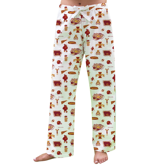 Iowa State Cyclones ISU Repeat Print Hand Sketched Vive La Fete Impressions Artwork Womens  White  Lounge Pants