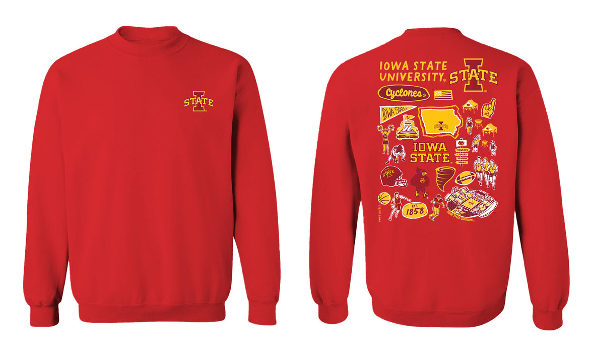 Iowa State Cyclones ISU Hand Sketched Vive La Fete Impressions Artwork Red Crew Neck Sweatshirt for Women - Vive La Fête - Online Apparel Store