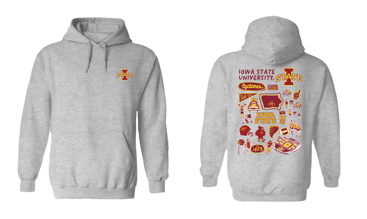 Iowa State Cyclones ISU Hand Sketched Vive La Fete Impressions Artwork Red Cotton Fleece Long Sleeve Hoodie - Vive La Fête - Online Apparel Store