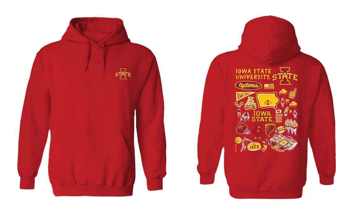 Iowa State Cyclones ISU Hand Sketched Vive La Fete Impressions Artwork Red Cotton Fleece Long Sleeve Hoodie - Vive La Fête - Online Apparel Store
