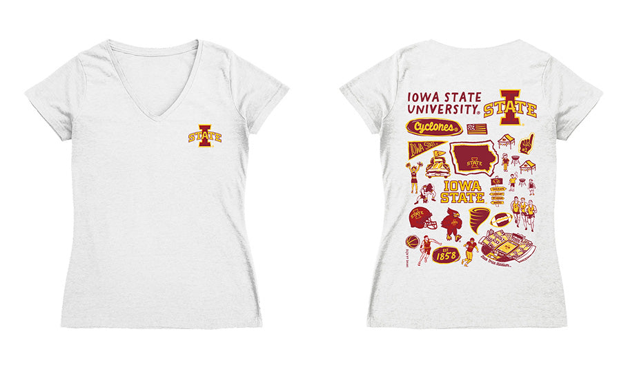 Iowa State Cyclones ISU Hand Sketched Vive La Fete Impressions Artwork Red Women Cotton Short Sleeve V-Neck Tshirt