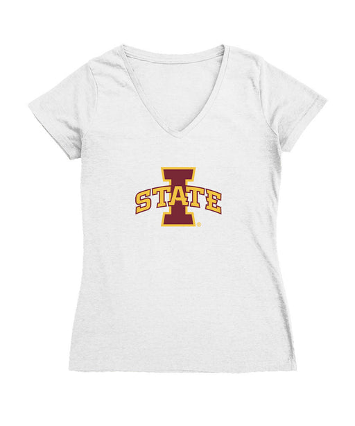 Iowa State Cyclones Women's V-neck Fitted Cotton T-Shirt White