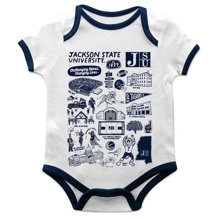 Jackson State University Tigers Hand Sketched Vive La Fete Impressions Artwork Infant White Short Sleeve Onesie Bodysuit