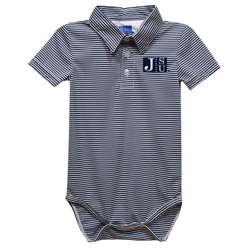 Jackson State University Tigers Embroidered Navy Stripes Stripe Knit Polo Onesie