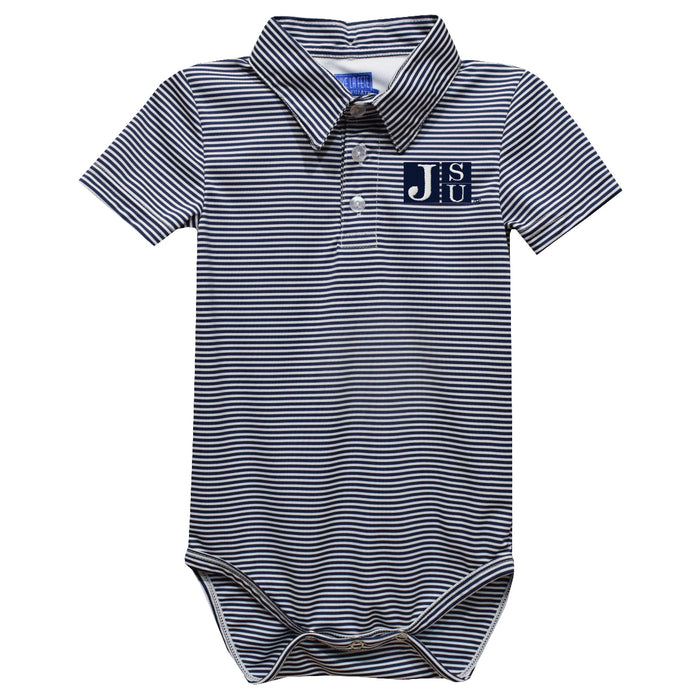 Jackson State University Tigers Embroidered Navy Stripes Stripe Knit Polo Onesie