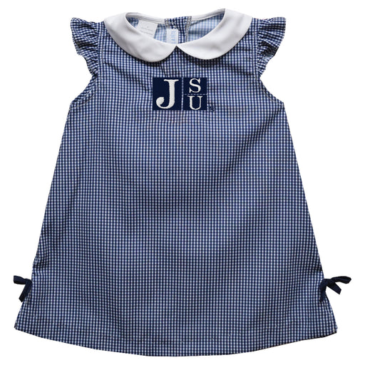 Jackson State University Tigers Embroidered Navy Gingham A Line Dress