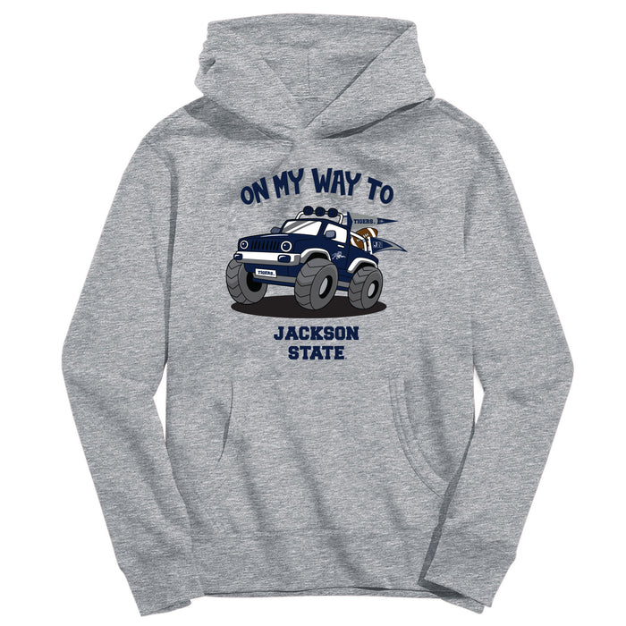 Jackson State University Tigers On My Way Monster Truck Heather Grey Cotton Youth Hoodie