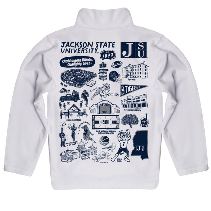 Jackson State University Tigers Hand Sketched Vive La Fete Impressions Artwork White Boys Quarter Zip Pullover V1 - Vive La Fête - Online Apparel Store