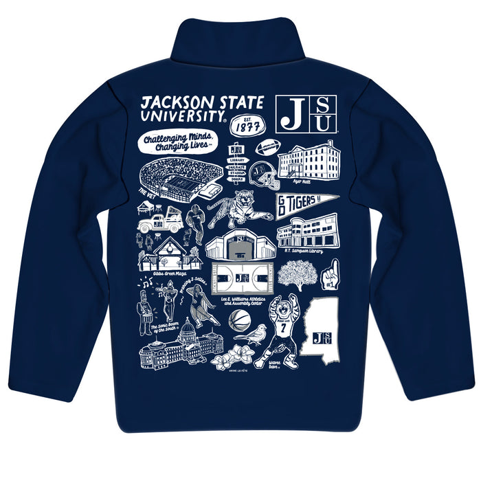Jackson State University Tigers Hand Sketched Vive La Fete Impressions Artwork Blue Boys Quarter Zip Pullover V1 - Vive La Fête - Online Apparel Store