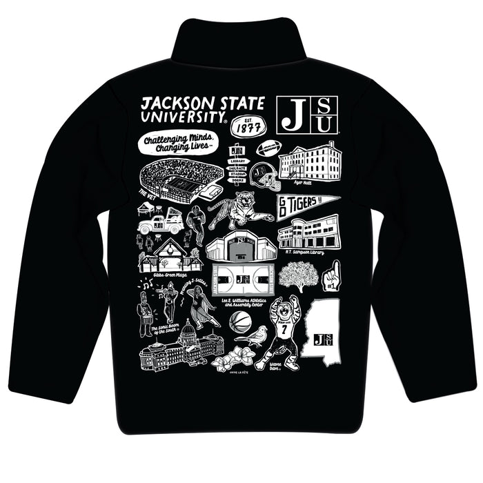 Jackson State University Tigers Hand Sketched Vive La Fete Impressions Artwork Black Boys Quarter Zip Pullover V1 - Vive La Fête - Online Apparel Store