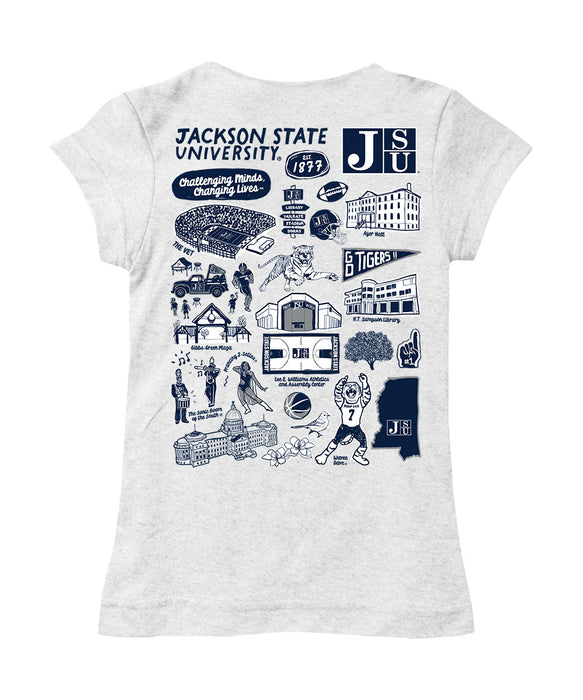 Jackson State University Tigers Hand Sketched Vive La Fete Impressions Artwork White Girls Cotton Short Sleeve Tee - Vive La Fête - Online Apparel Store