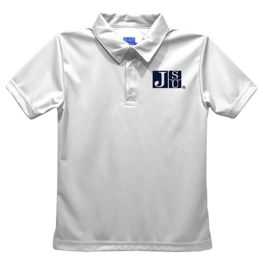 Jackson State University Tigers Embroidered White Short Sleeve Polo Box Shirt