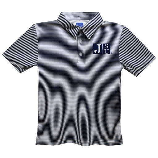 Jackson State University Tigers Embroidered Navy Stripes Short Sleeve Polo Box Shirt