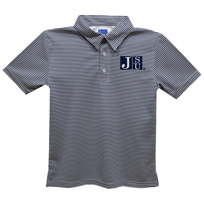 Jackson State University Tigers Embroidered Navy Stripes Short Sleeve Polo Box Shirt